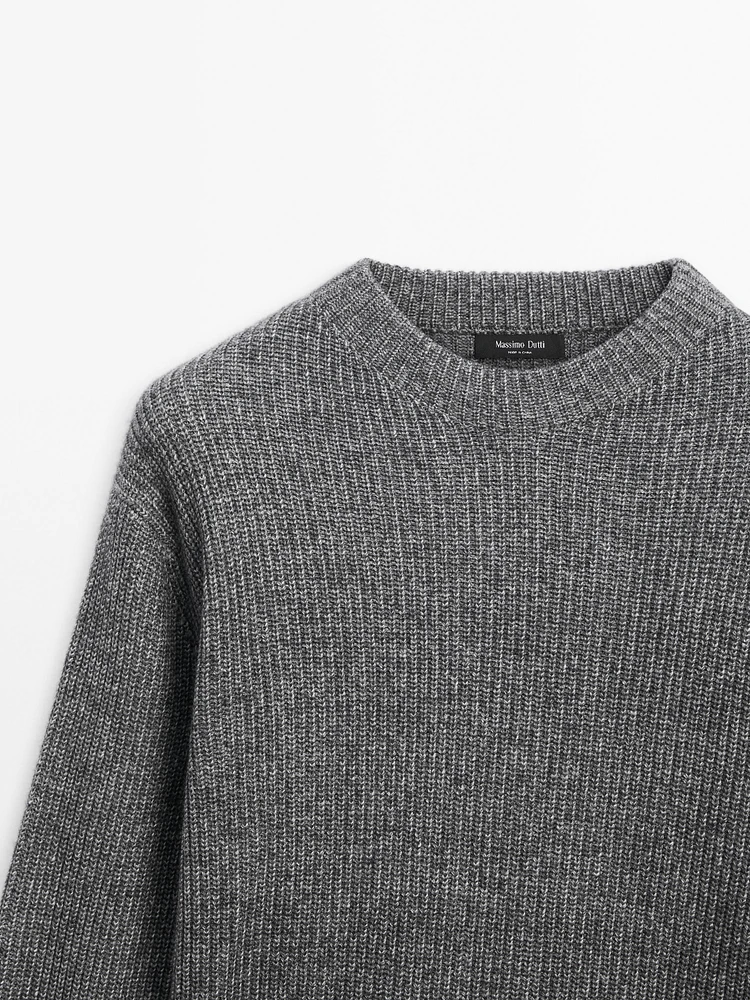 Ribbed knit wool blend sweater