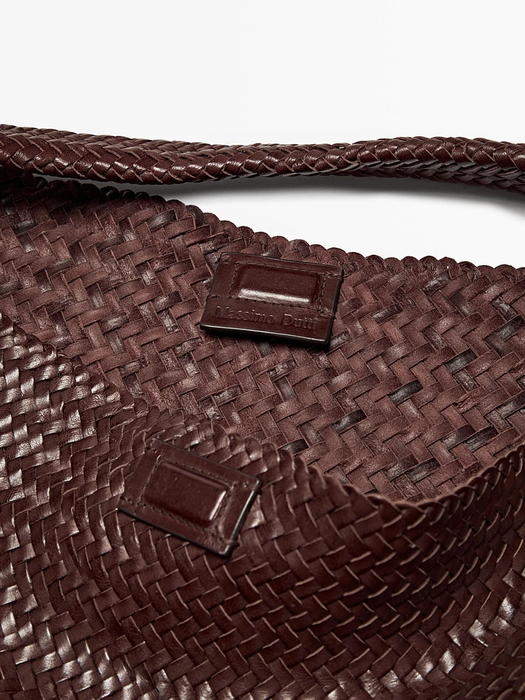 Grand sac cabas tressé en cuir nappa