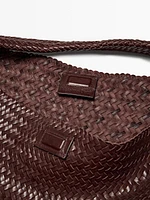 Grand sac cabas tressé en cuir nappa