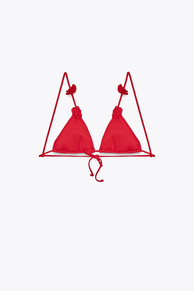 TEXTURED FLOWER TRIANGLE BIKINI TOP