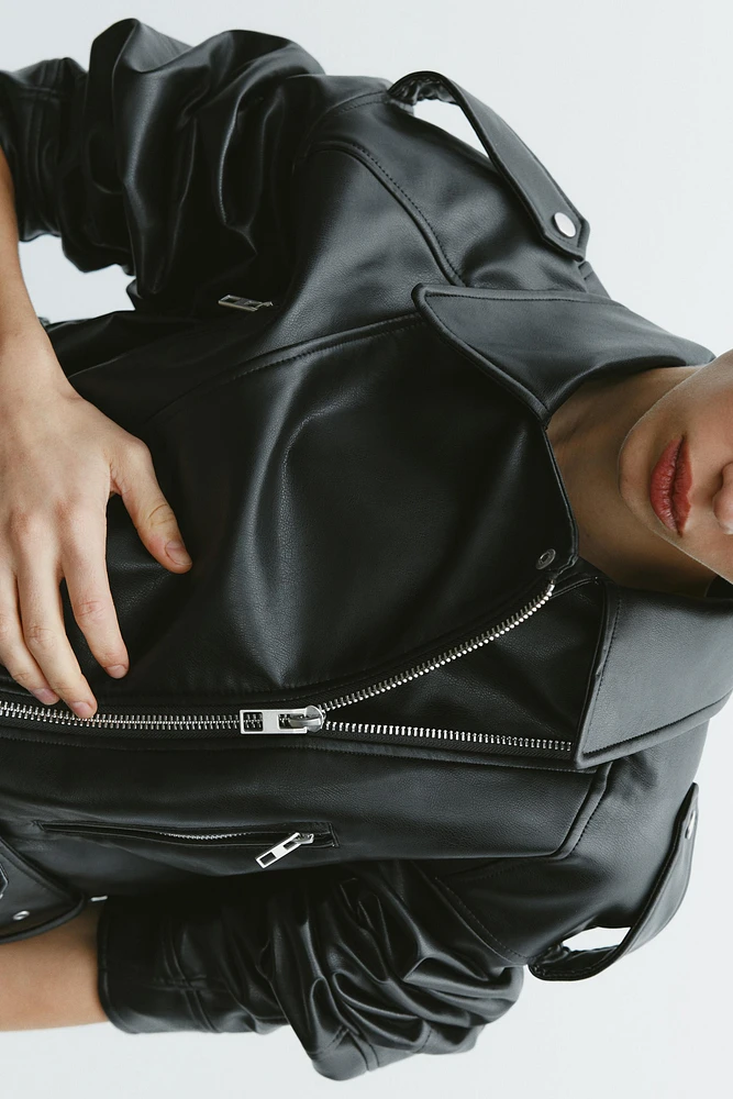 FAUX LEATHER CROP BIKER JACKET