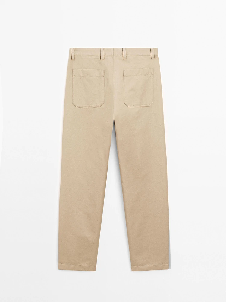 Regular fit cotton blend trousers