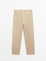 Regular fit cotton blend trousers
