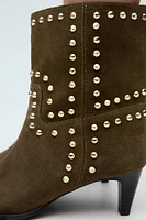 SPLIT LEATHER STUDDED ANKLE BOOTS