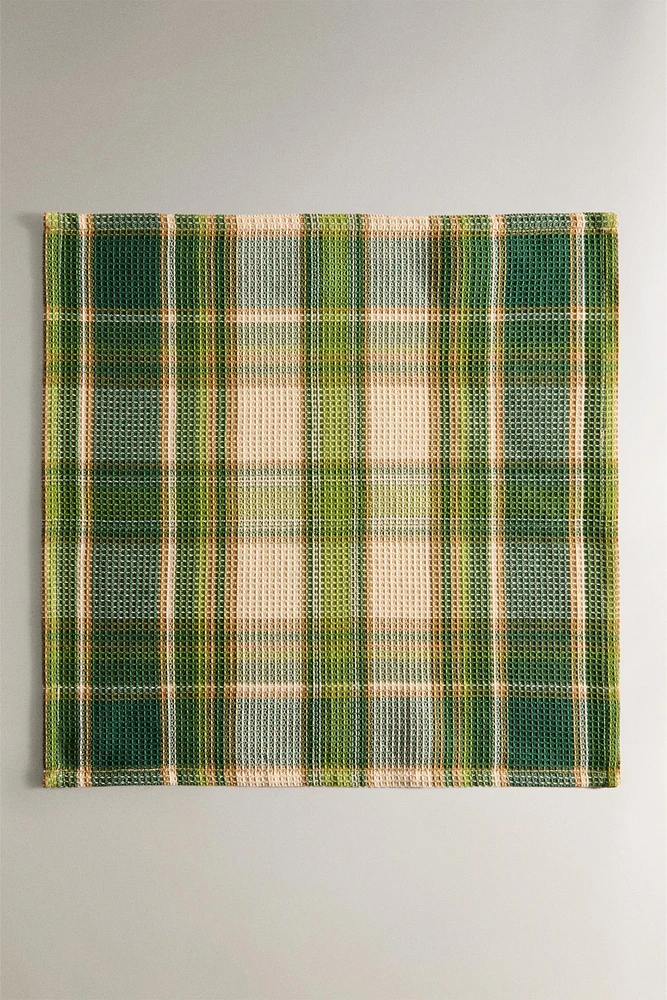 SET OF CHECK WAFFLE-KNIT KITCHEN TOWELS (SET OF 3)