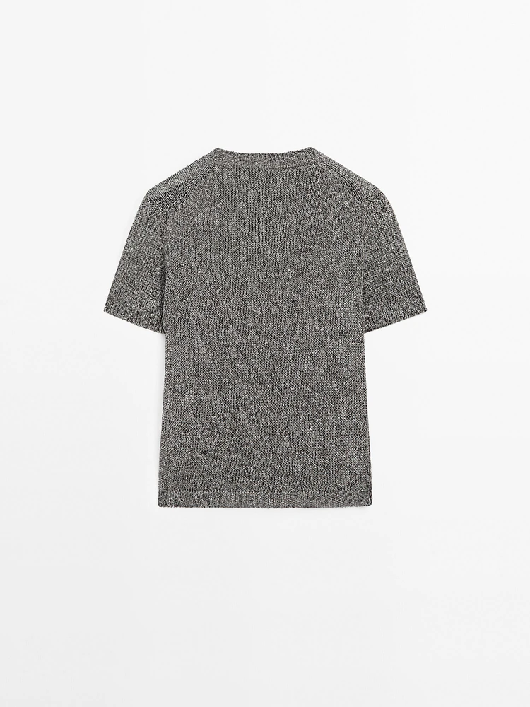 Pull en maille métallisée à manches courtes