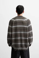 DISTRESSED STRIPED CARDIGAN