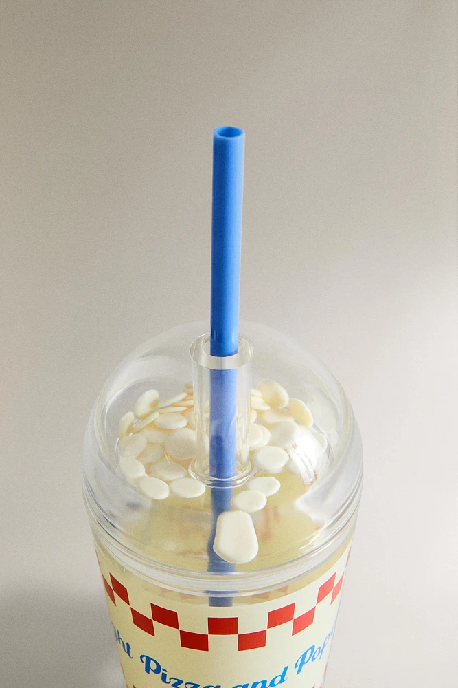CHILDREN'S PIZZA TUMBLER WITH STRAW