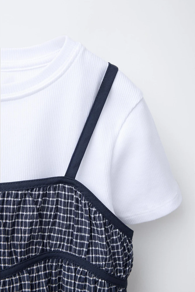 PLAID COMBINATION TOP