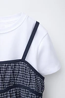 PLAID COMBINATION TOP