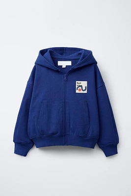 HOODED ZIP-UP SWEATSHIRT WITH LABEL