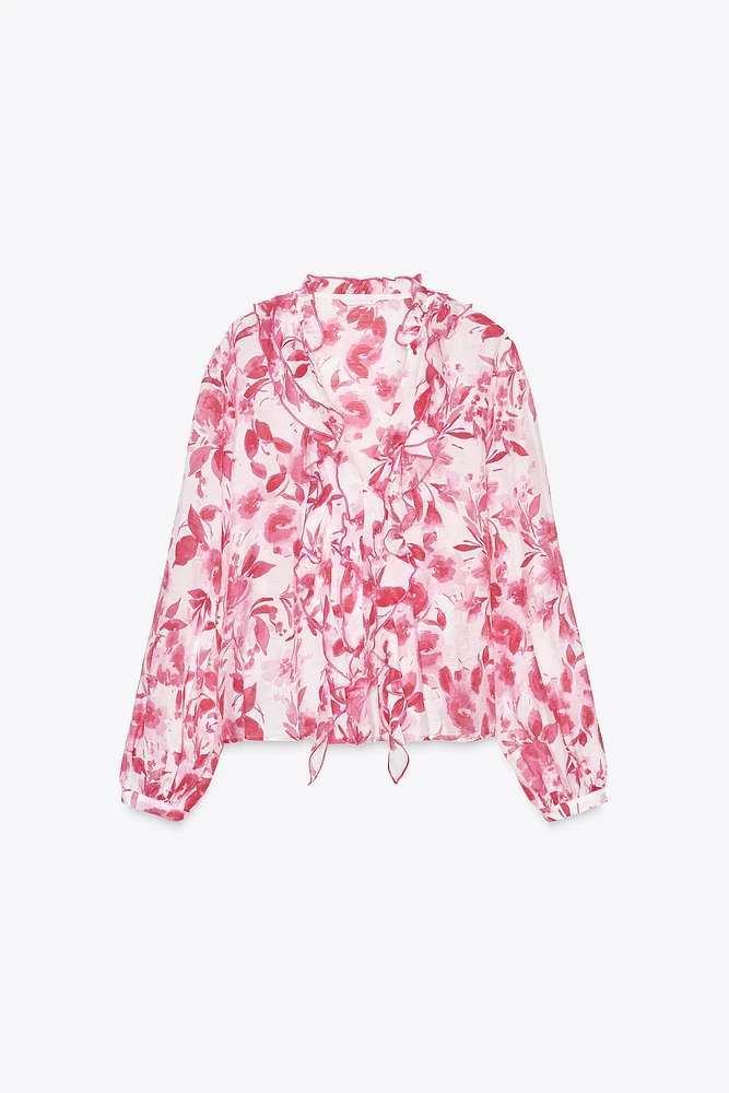 RUFFLED PRINT BLOUSE