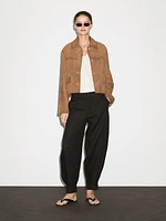 Suede leather jacket with lined buttons