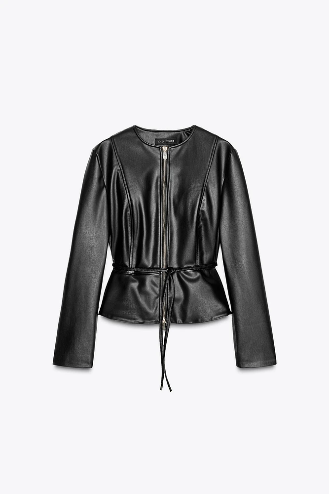 FAUX LEATHER PEPLUM JACKET