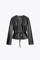 FAUX LEATHER PEPLUM JACKET