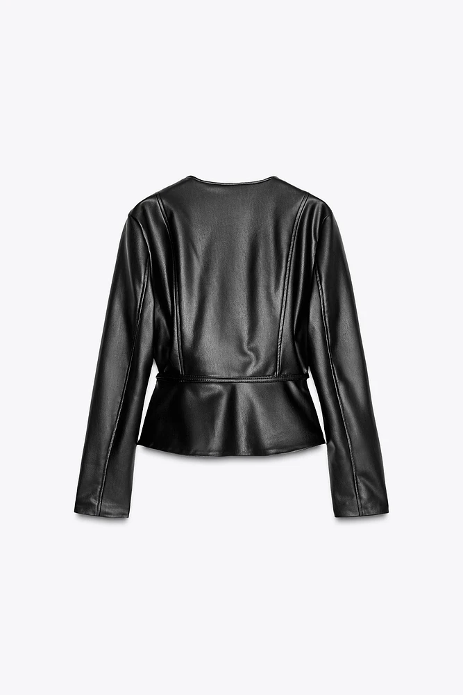 FAUX LEATHER PEPLUM JACKET