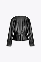 FAUX LEATHER PEPLUM JACKET