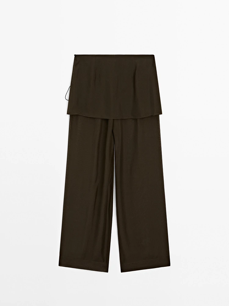 Flowing contrast 100% silk trousers