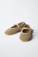 OPENWORK LEATHER BALLET FLATS