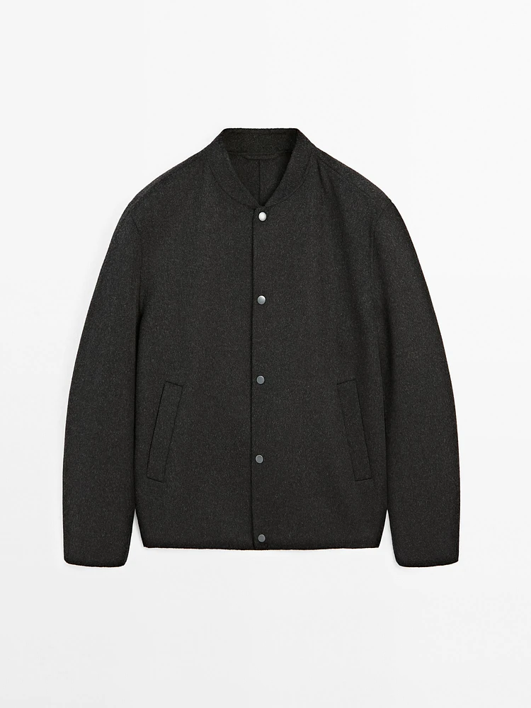Double-layer wool blend bomber jacket