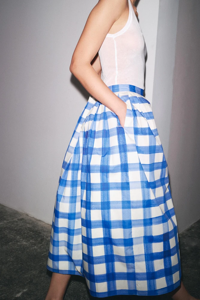 CHECKERED MIDI SKIRT ZW COLLECTION