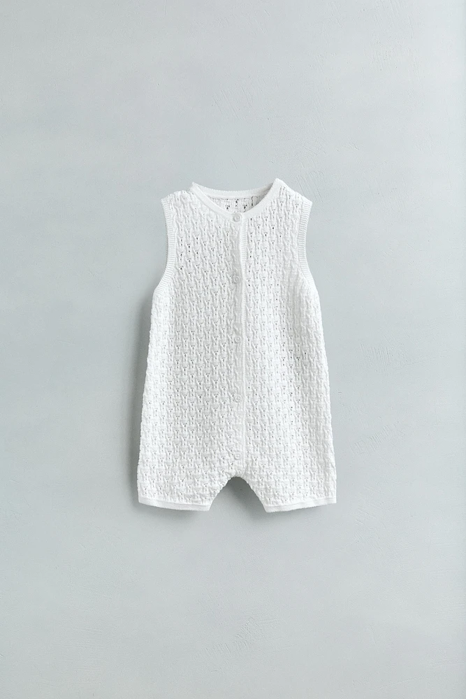 OPENWORK KNIT OVERALL SHORTS