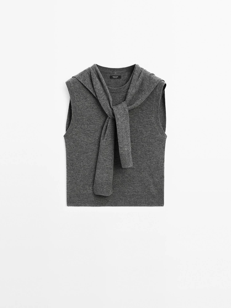 Veste sans manches avec pull en laine mélangée