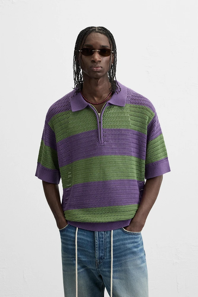 POLO EN MAILLE À RAYURES TEXTURÉ