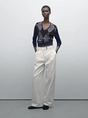 Pantalon large plissé coton