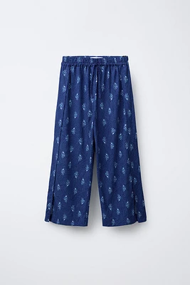 PRINTED LINEN SLIT PANTS
