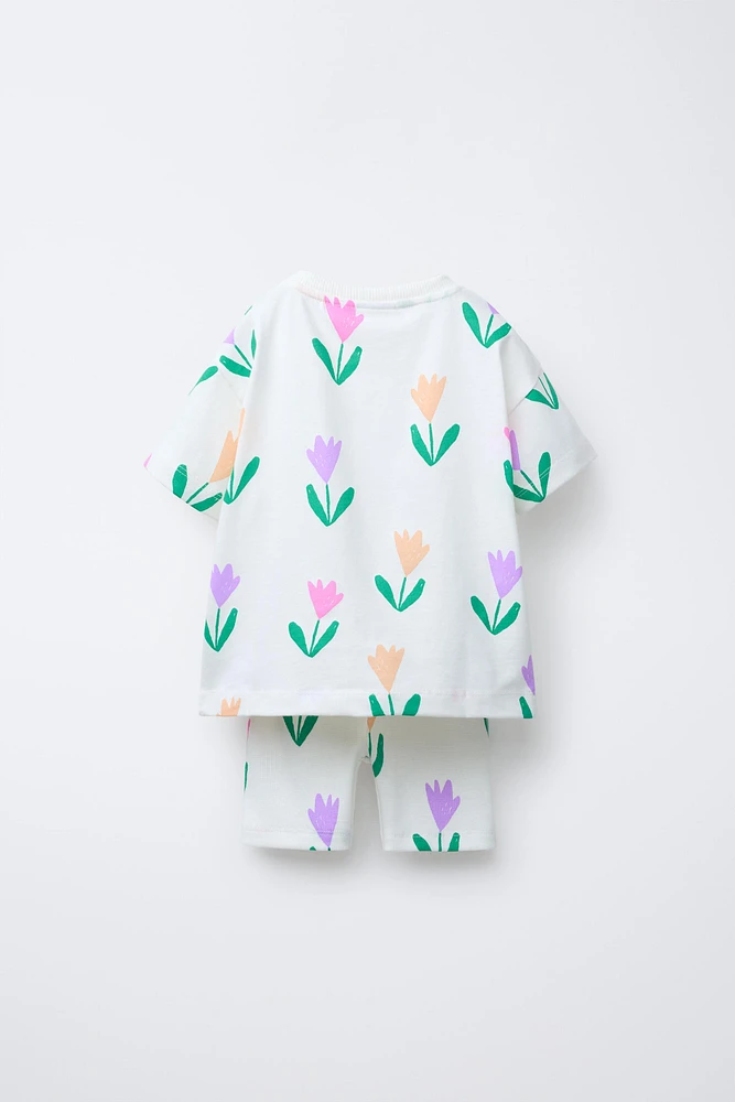 PRINTED JOGGING T-SHIRT AND CYCLING LEGGINGS SET