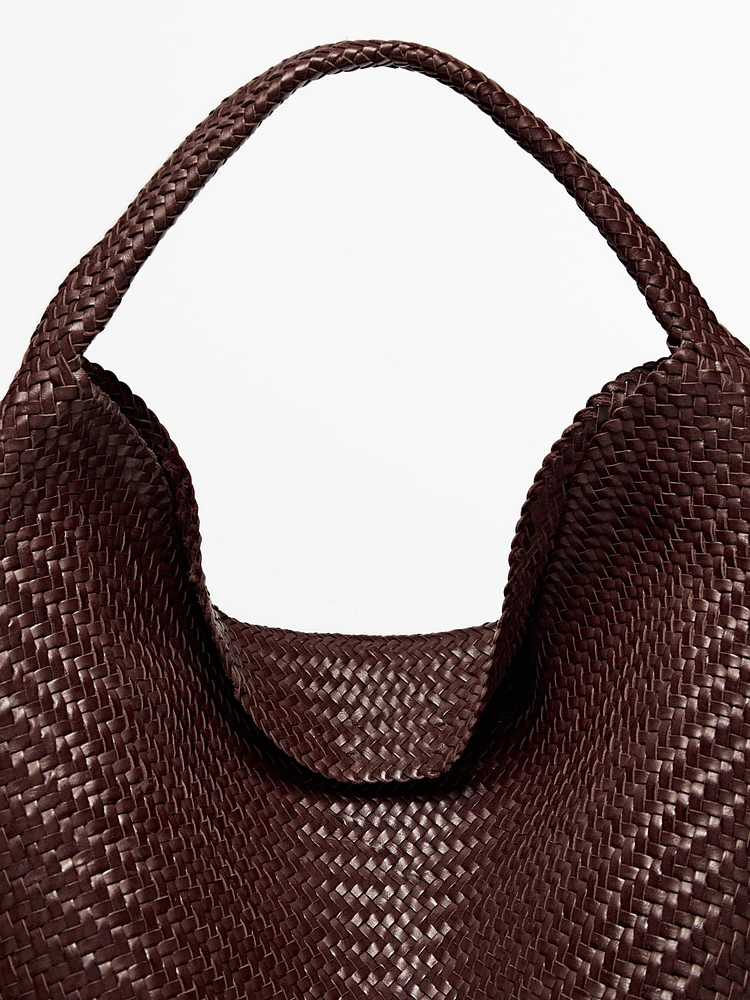 Grand sac cabas tressé en cuir nappa
