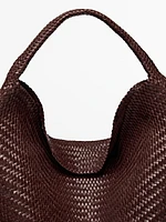 Grand sac cabas tressé en cuir nappa