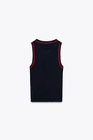 CONTRAST STITCH SLEEVELESS KNIT TOP