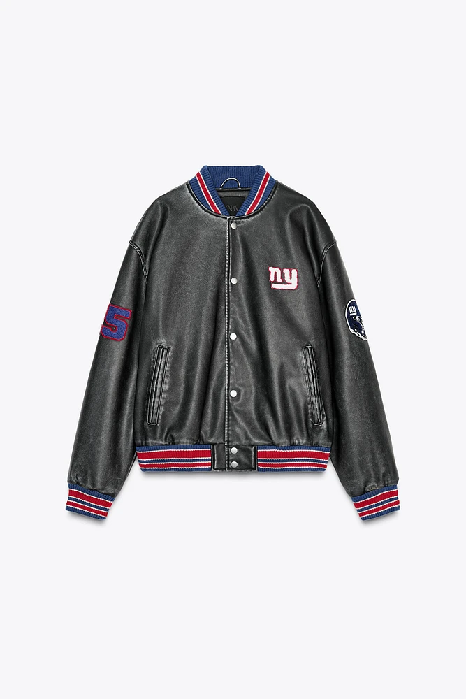 NFL FAUX LEATHER BOMBER JACKET