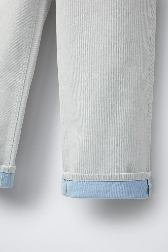 CUFFED WIDE LEG DENIM PANTS