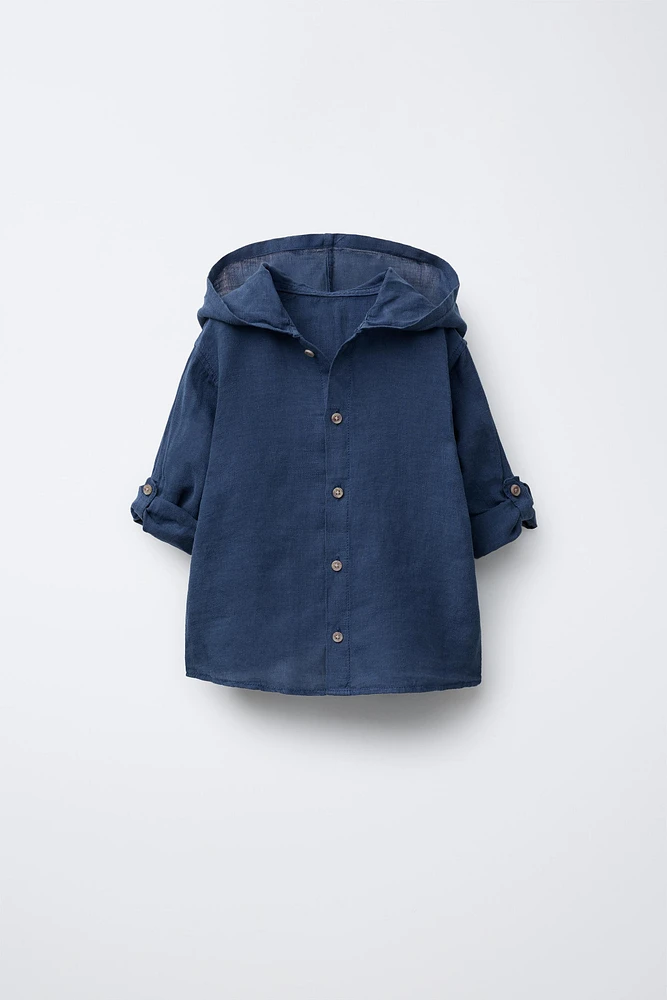 LINEN HOODED SHIRT
