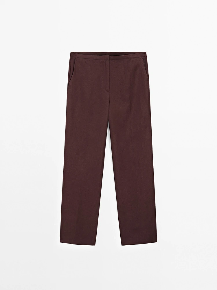 Straight-leg linen blend trousers