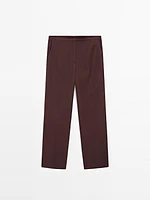 Straight-leg linen blend trousers