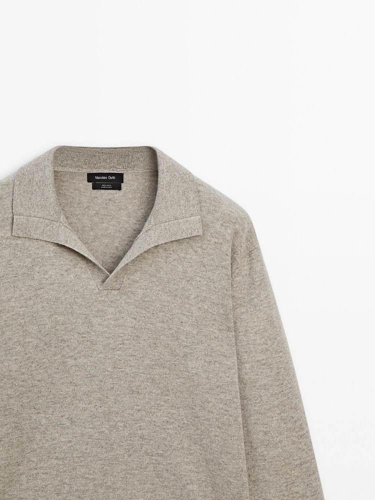 100% wool knit polo sweater
