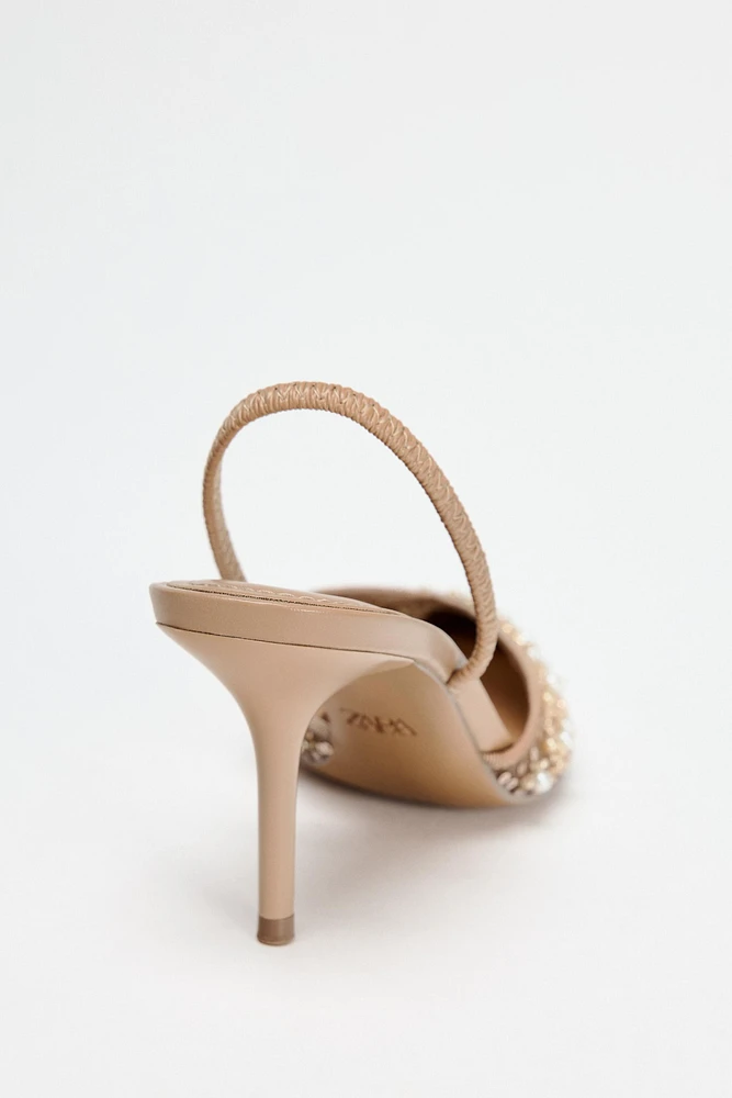 BEADED MESH SLINGBACK HEELS