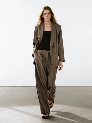 Pantalon droit à pinces en lin mélangé
