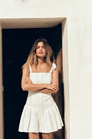 SMOCKED AND PLEATED SHORT DRESS