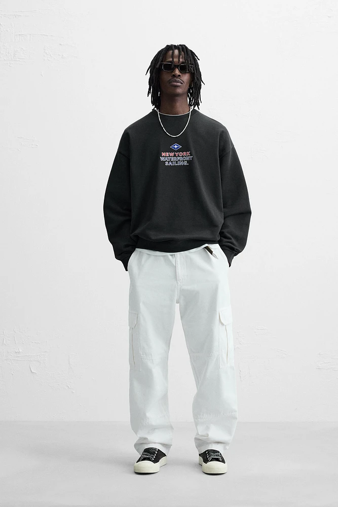 NAUTICAL EMBROIDERED TEXT SWEATSHIRT