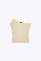 DRAPED RHINESTONE LACE TOP