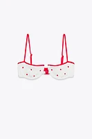 EMBROIDERED ELASTIC UNDERWIRE BIKINI TOP