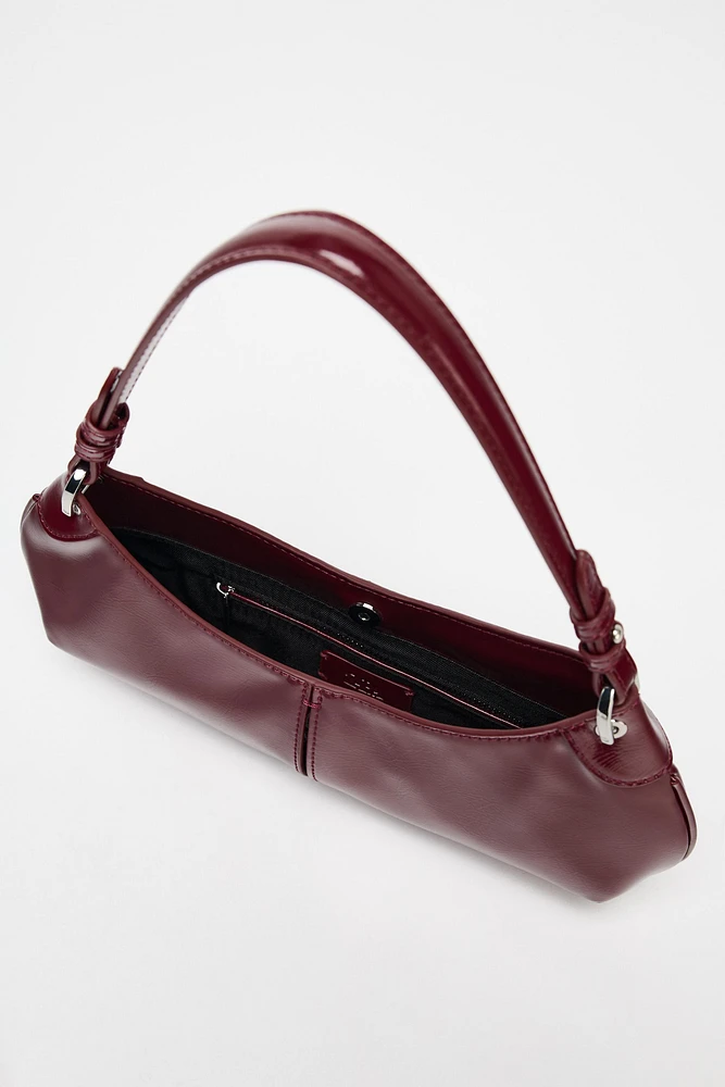 FAUX PATENT LEATHER FINISH SHOULDER BAG