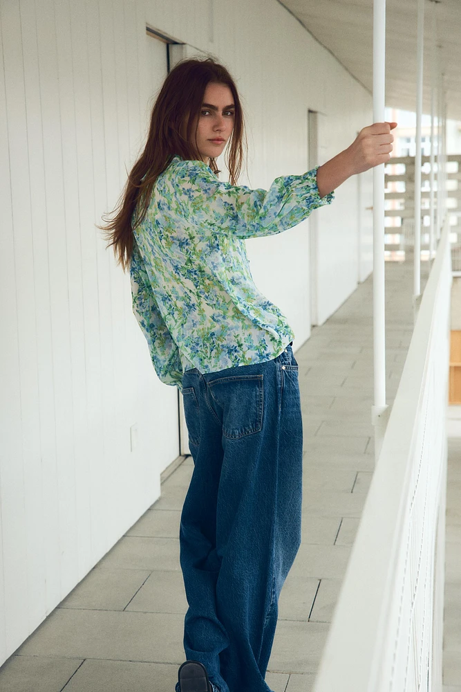 FLORAL PRINT SHIRT WITH RUFFLES