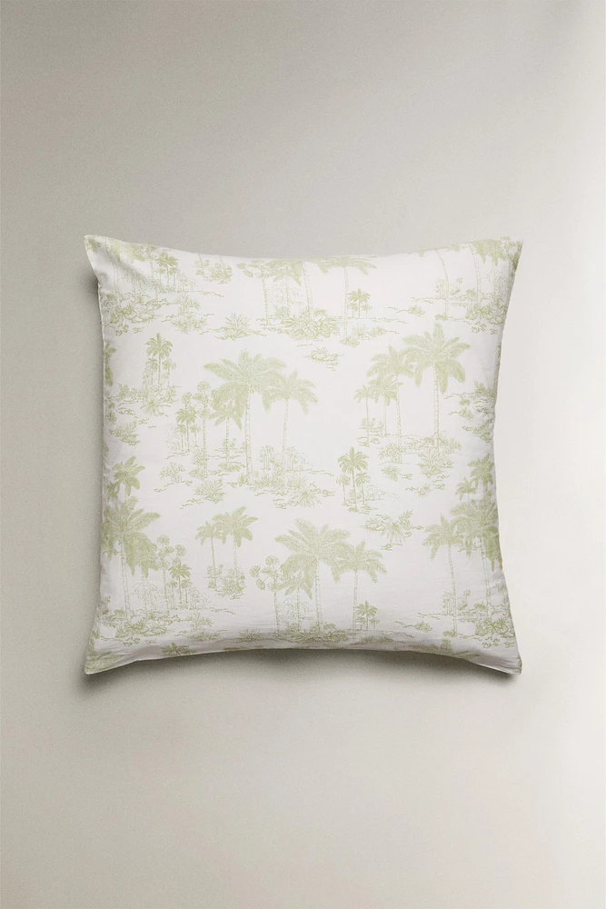 TAIE D’OREILLER SATIN TOILE DE JOUY PALMIERS