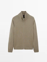 Cotton zip-up knit cardigan